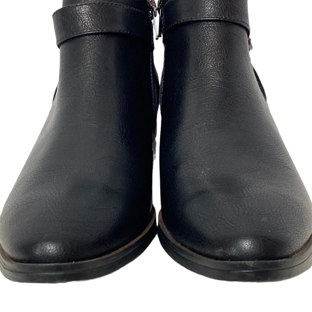 Black Vegan Animal Print Zip-Up Buckle Ankle Boot 6.5